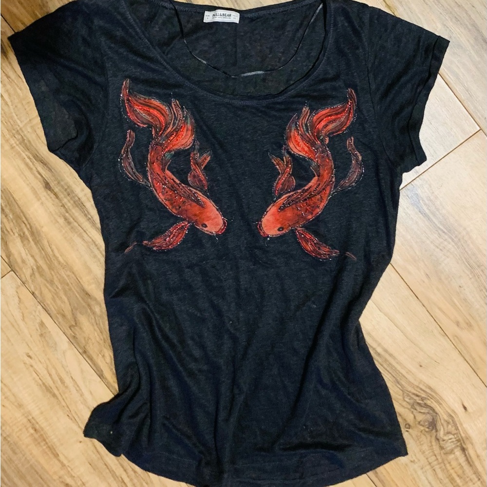 Pull&Bear Black Graphic Fitted T-Shirt